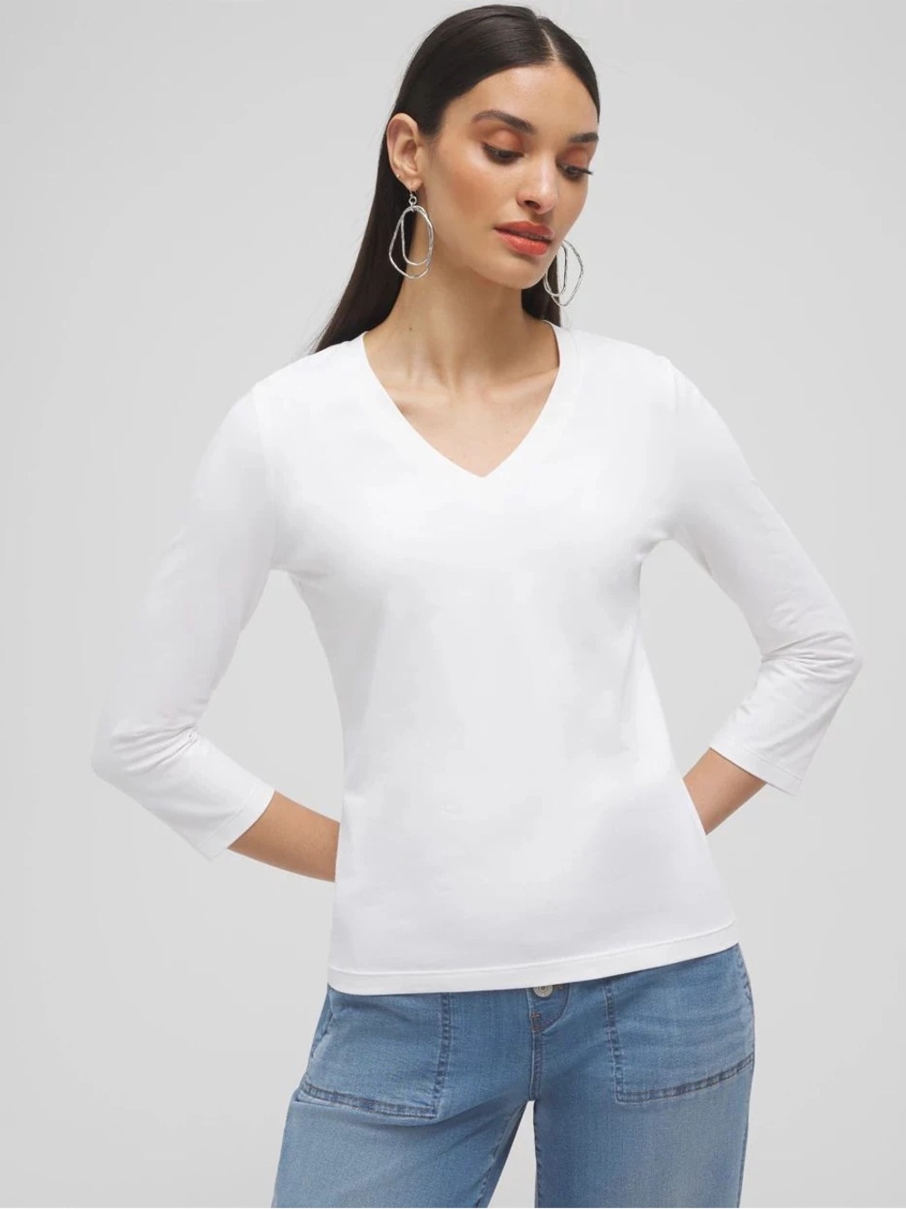 Chico’s White V-Neck 3/4 Sleeve Perfect Tee Size 4 XXL 20/22 - Picture 1 of 9